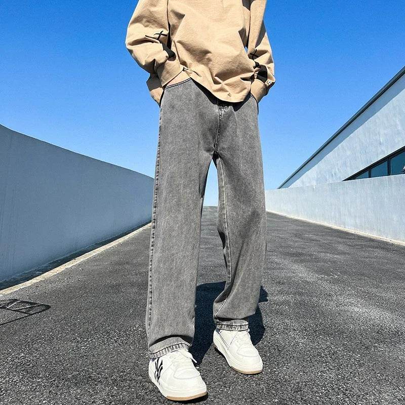 Men's Casual Blue Vintage Jeans - Straight Wide Leg Fit, Baggy Style - Buy Center US