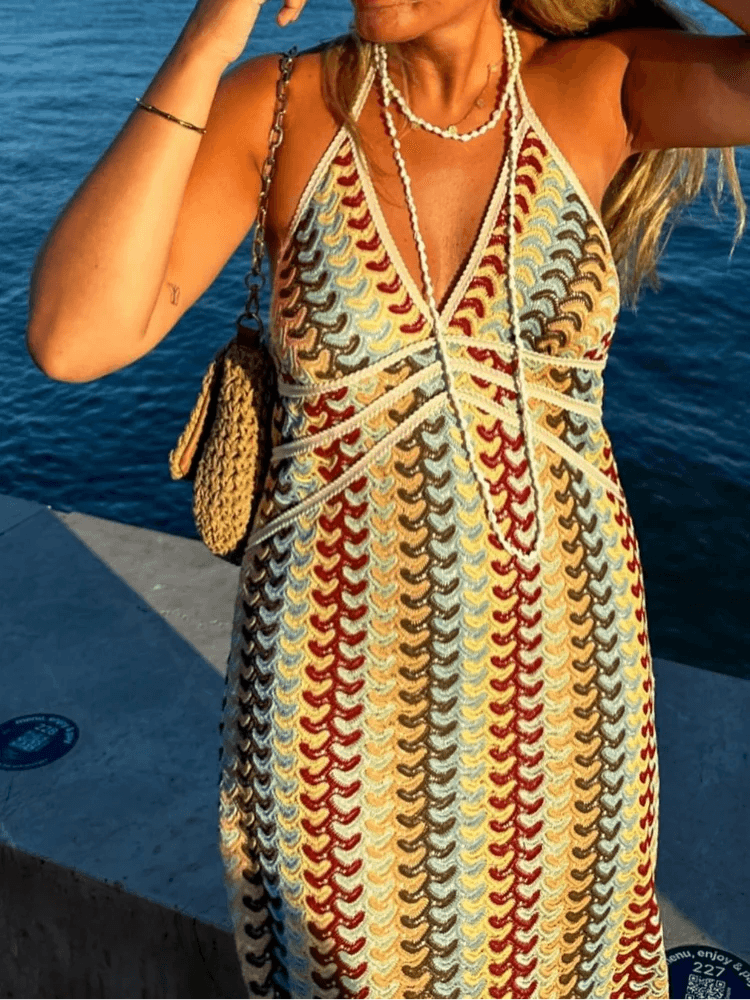 Beainmmry Colorful Deep V-neck Maxi Dress - Chic Sleeveless Design - Buy Center US