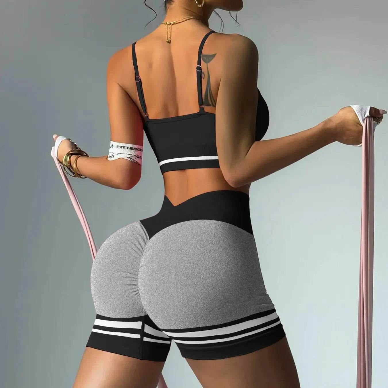 Women’s Outdoor Sports Set - V-Back Bra & Shorts for Gym Training - Buy Center US