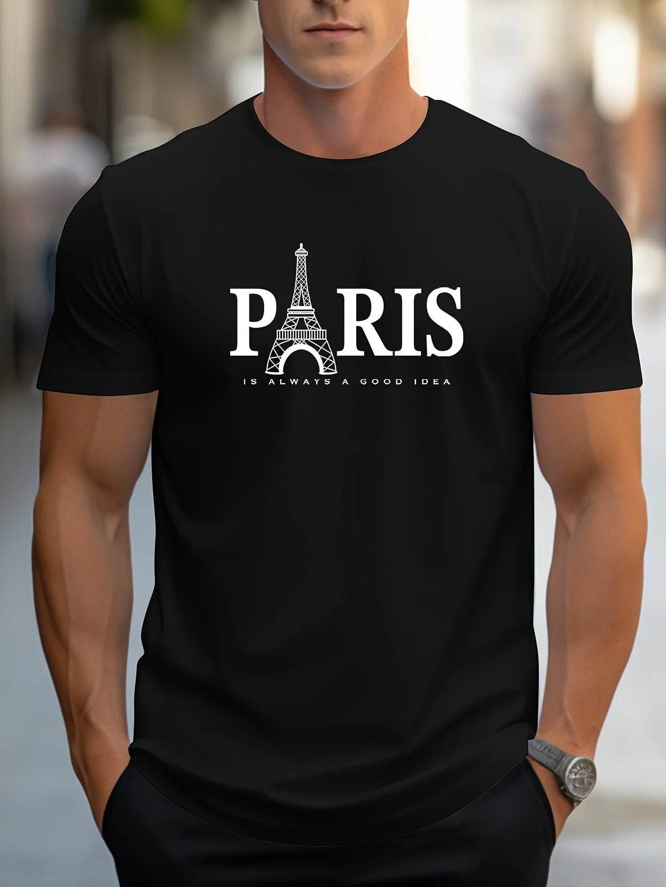 Summer Men's Casual O-Neck T-Shirt - Paris Print, Lightweight & Breathable - Buy Center US