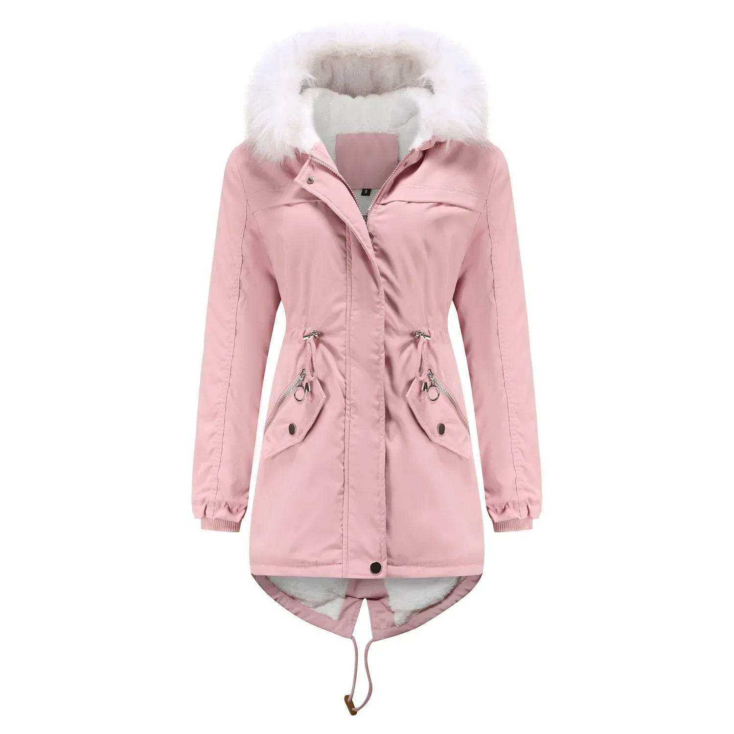 Kalenmos Women's Mid-Length Parka Coat - Hooded, Fur Collar, Casual - Buy Center US