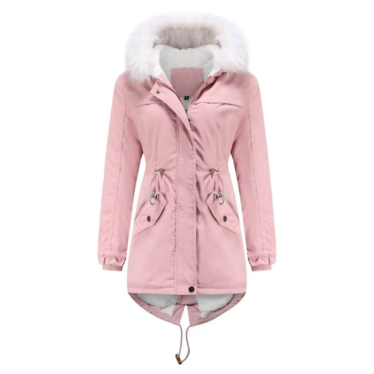 Kalenmos Women's Mid-Length Parka Coat - Hooded, Fur Collar, Casual - Buy Center US