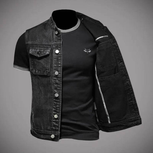 DUTRIEUX Men's Denim Motorcycle Vest - Retro Fashion for Casual Riding - Buy Center US