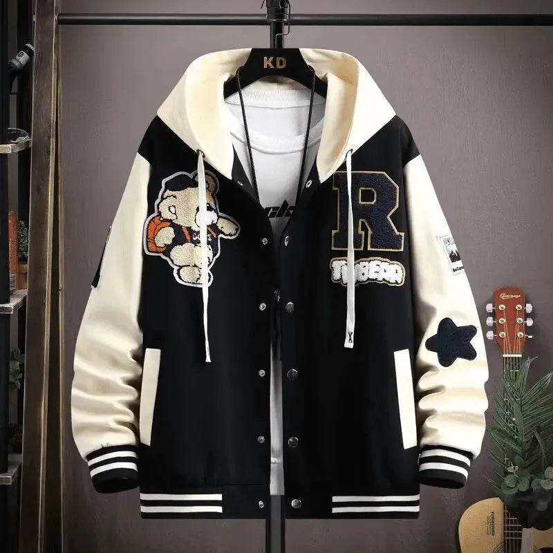 Trendy Letter Print Hooded Jacket - Men's Loose Fit Color Blocking Cardigan - Buy Center US