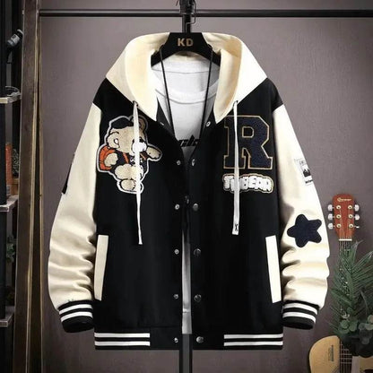 Trendy Letter Print Hooded Jacket - Men's Loose Fit Color Blocking Cardigan - Buy Center US
