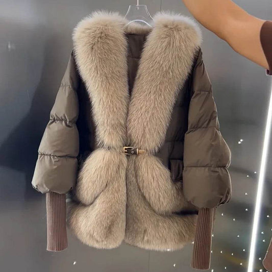 Women's Luxury Goose Feather Coat with Fox Fur - Winter Puffer - Buy Center US
