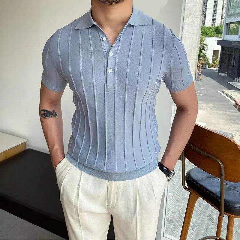 XFT Vintage Men’s Stripe Polo Shirt - Casual Summer Short Sleeve Fashion - Buy Center US