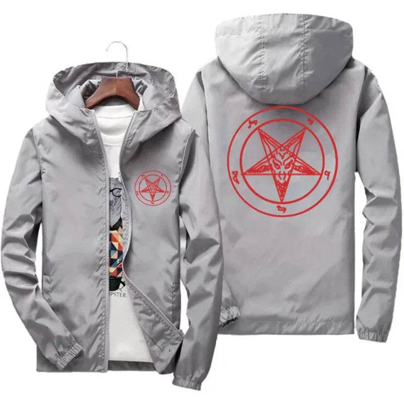 Men's Pentagram Hooded Windbreaker Jacket - Baphomet Design, Autumn Style - Buy Center US