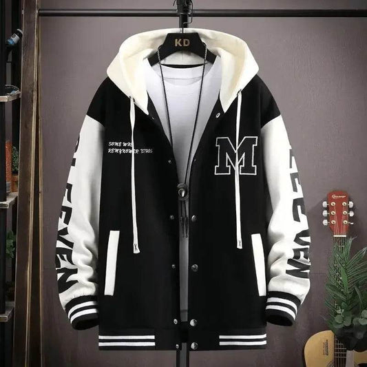 Trendy Letter Print Hooded Jacket - Men's Loose Fit Color Blocking Cardigan - Buy Center US