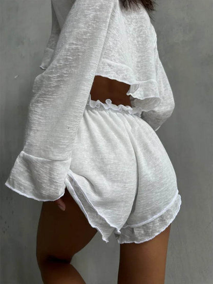 Anicenice Women's Beach Shorts Set - Lace-Up Top & Knee-Length Shorts - Buy Center US