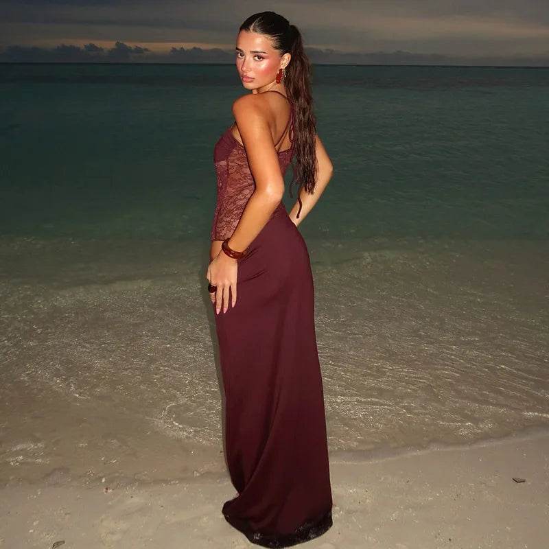 Elegant Lace Cut Out Maxi Dress - Sexy Spaghetti Strap Women’s Wear - Buy Center US