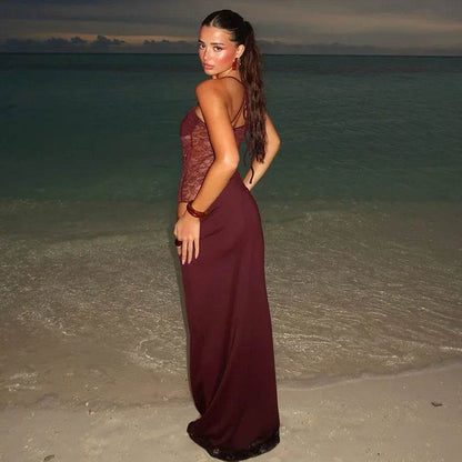 Elegant Lace Cut Out Maxi Dress - Sexy Spaghetti Strap Women’s Wear - Buy Center US