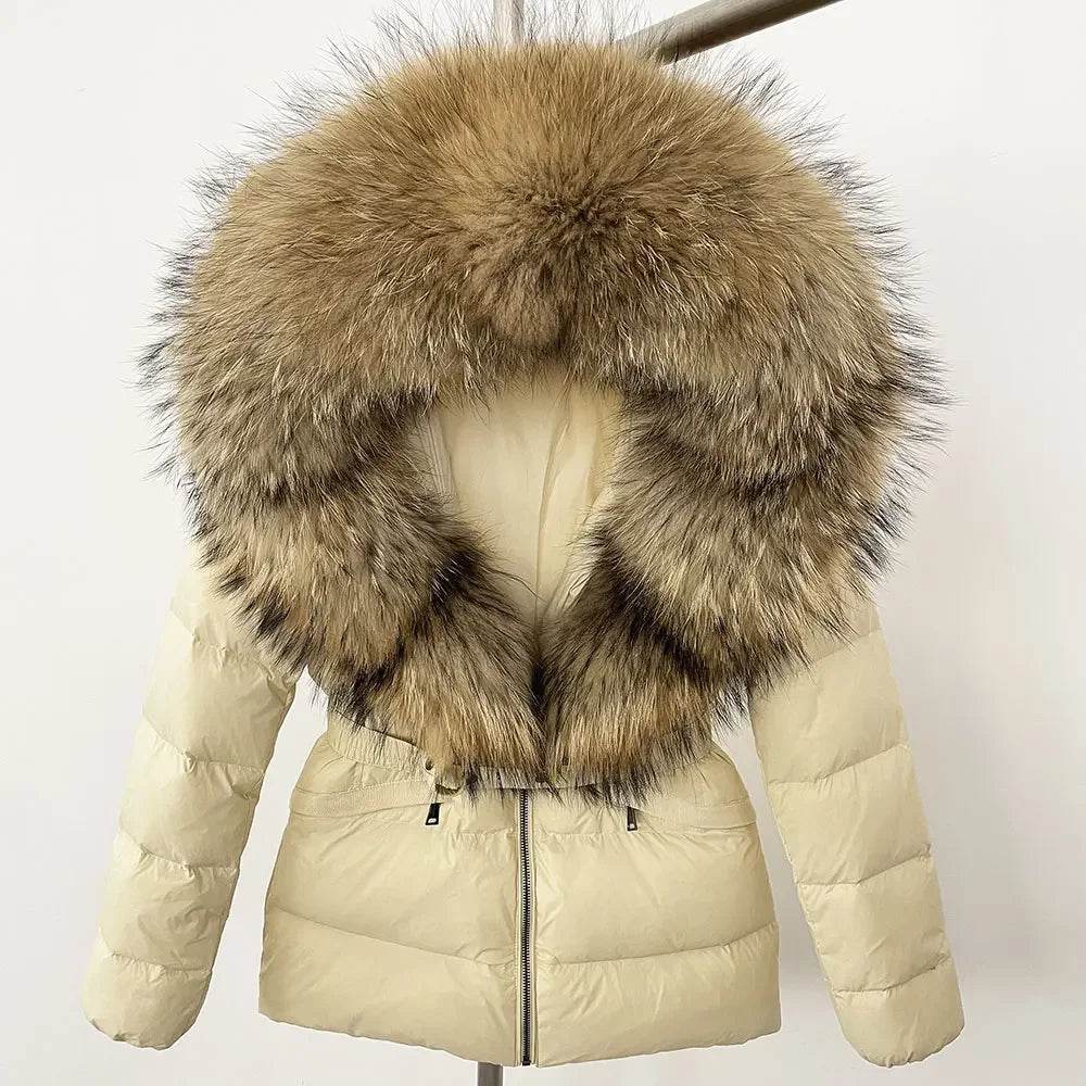 Elegant Large Real Fox Fur Coat - 90% Duck Down Puffer Jacket - Buy Center US