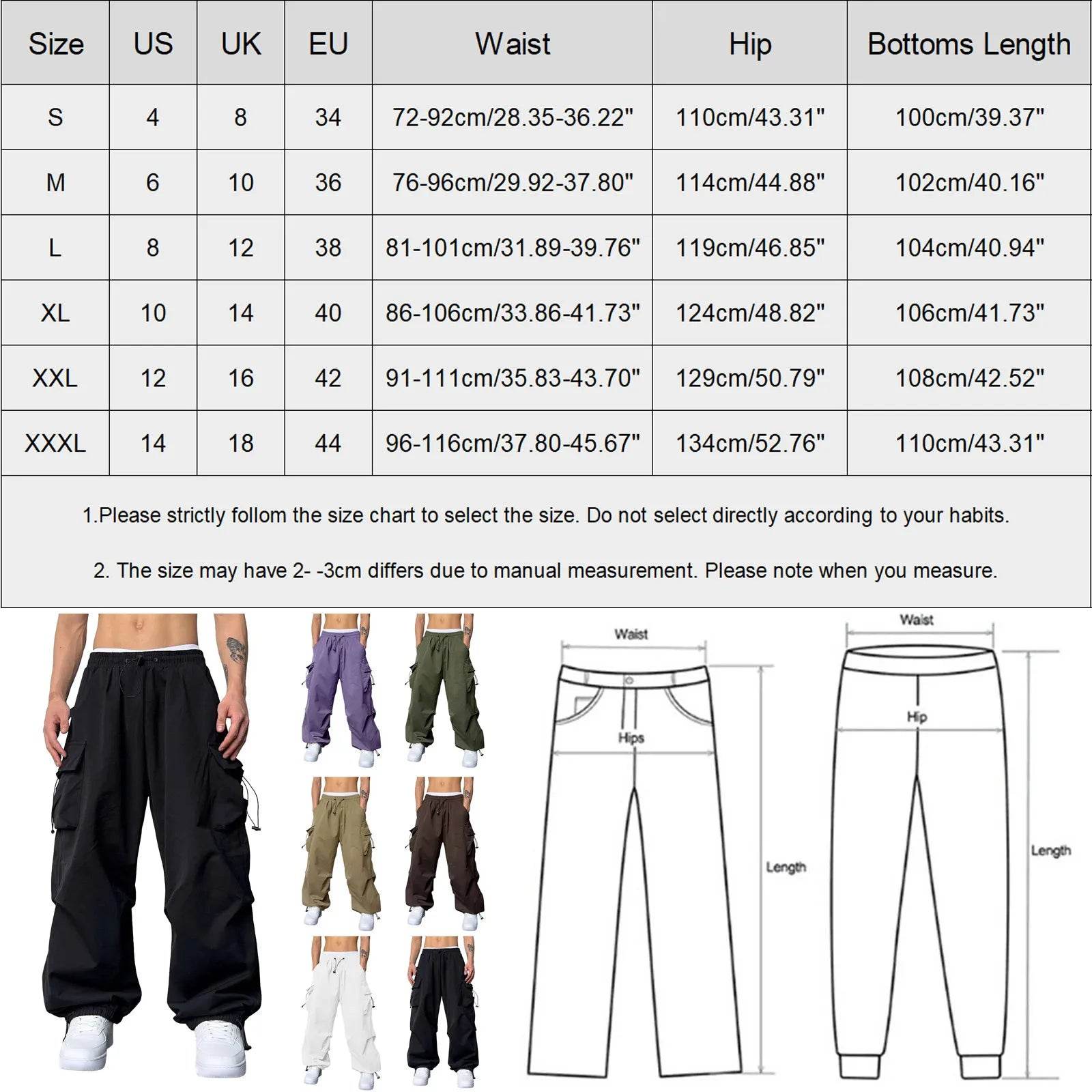 Men's Casual Mid Waist Cargo Pants - Solid Color with Woven Pockets - Buy Center US