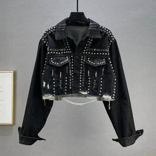 Women’s Denim Coat - Casual Turn Down Collar Spliced Jacket - Buy Center US