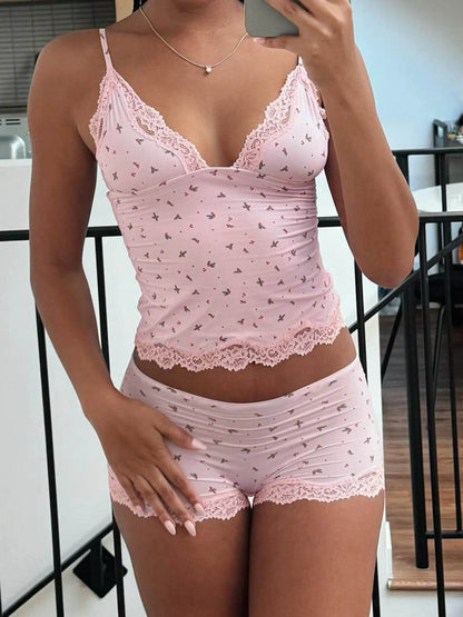 Sweetown Floral Print Women's Set - Camisole and Shorts for Summer - Buy Center US