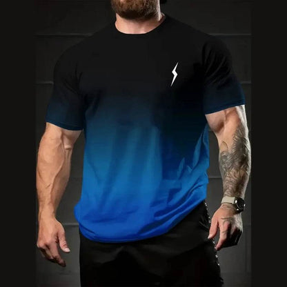 Gradient Men's Oversized T-Shirt - Lightning Print Casual Summer Top - Buy Center US