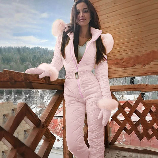 Women's Winter Ski Jumpsuit - Thick Down Coat with Zipper Closure - Buy Center US