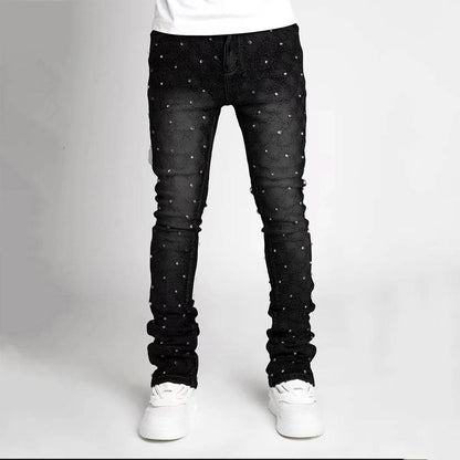 Blue Stretchy Pearls Skinny Jeans for Men - Rhinestone Denim Fashion 2024 - Buy Center US