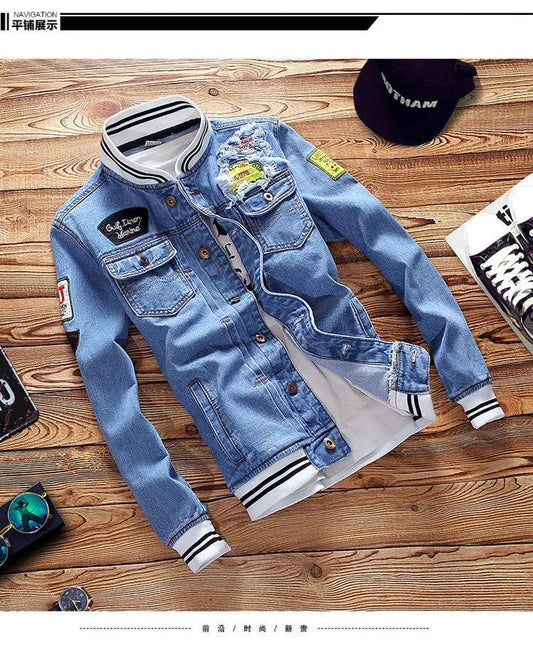Men’s Slim Fit Denim Jacket - Casual Spring Streetwear with Zipper Closure - Buy Center US