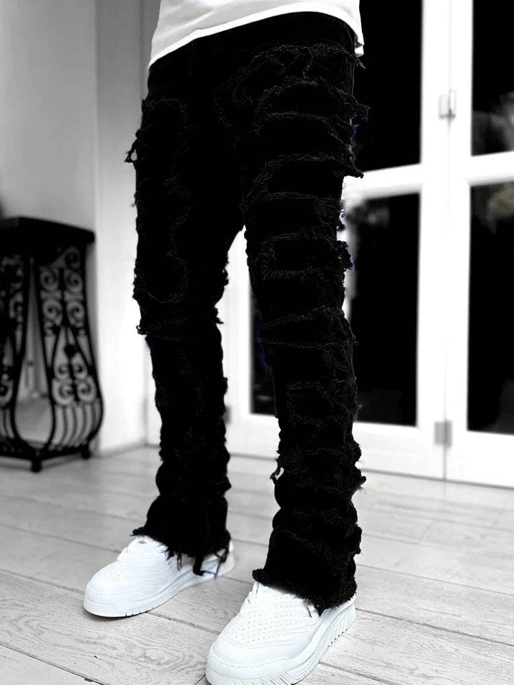 Fashion Stretch Patch Men's Jeans - Creative Tassels & Hip Hop Style - Buy Center US
