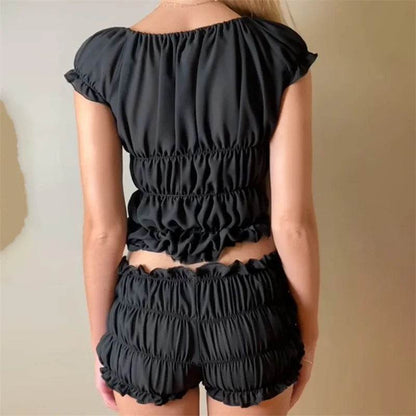 Xingqing Women's Y2K 2-Piece Outfit - Ruched Top & Plaid Shorts - Buy Center US