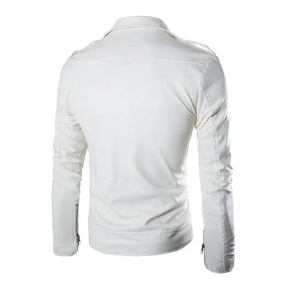 ZOMAXIUJEE Men's Buckle Zip Leather Jacket - Black & White Punk Rock Style - Buy Center US