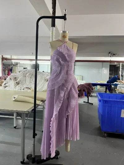 Elegant Backless Evening Gown - Ruffles & Lace Up Detail - Buy Center US