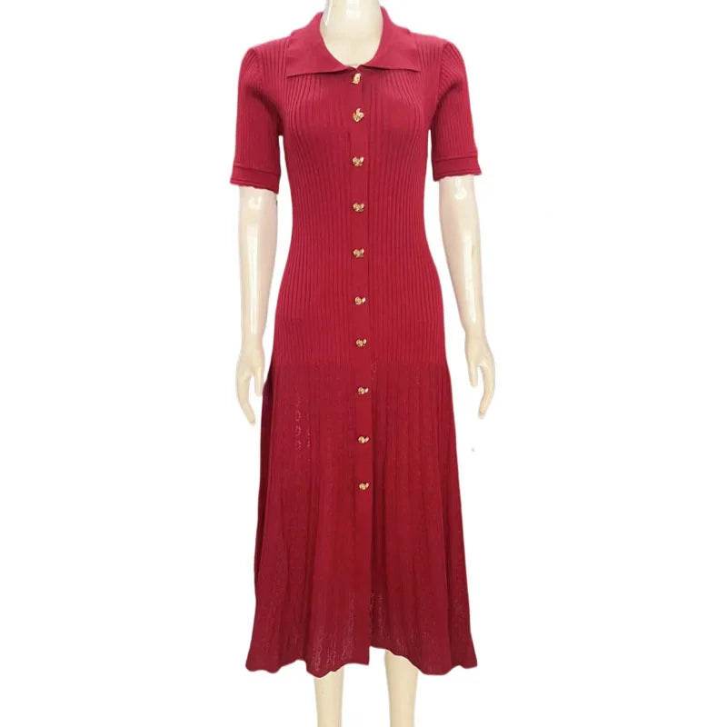 Chic Women’s V-Neck Long Dress - Slim Fit, Patchwork Puff Sleeve - Buy Center US
