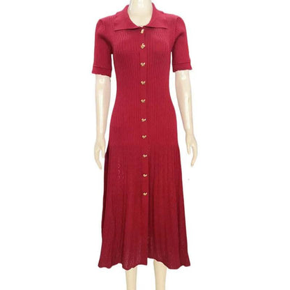 Chic Women’s V-Neck Long Dress - Slim Fit, Patchwork Puff Sleeve - Buy Center US