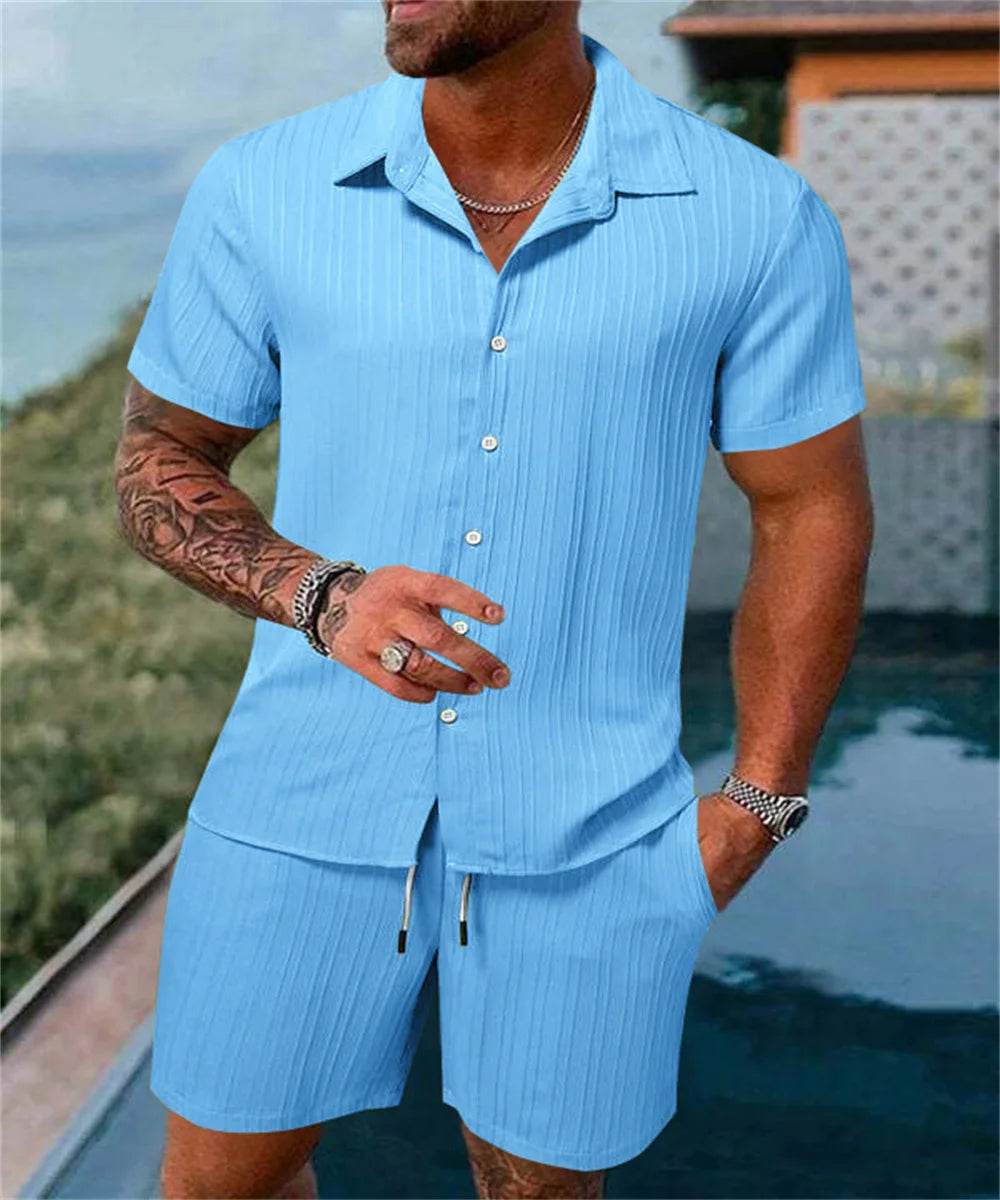 2024 Summer Men's Casual Beach Suit - Loose Fit Short Sleeve & Shorts - Buy Center US