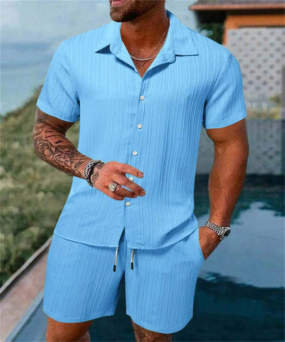 2024 Summer Men's Casual Beach Suit - Loose Fit Short Sleeve & Shorts - Buy Center US