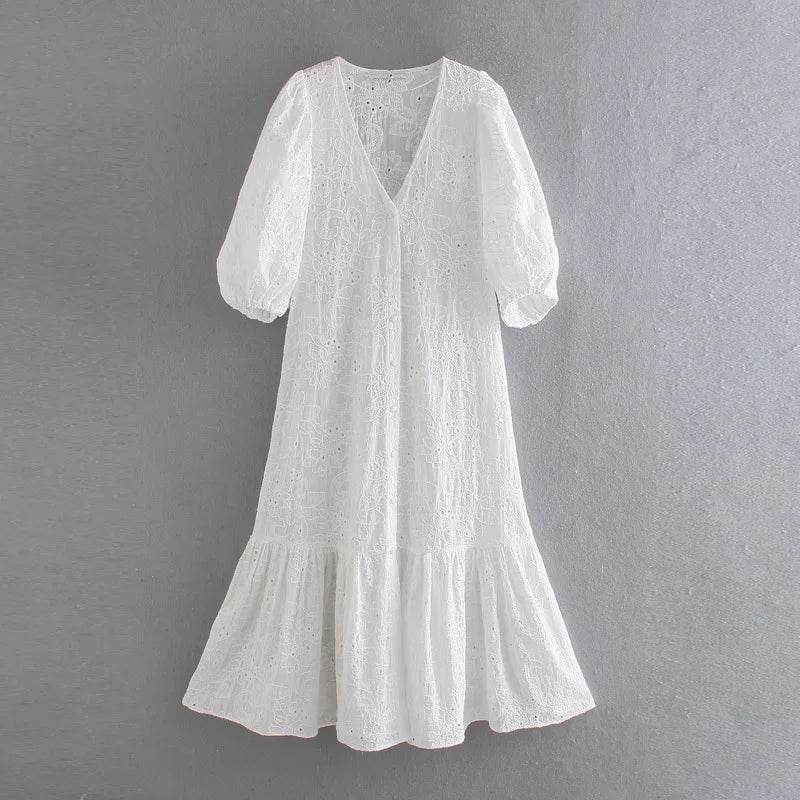 ZERAIN Women’s Casual Long Dress - V-Neck Hollow Out Style - Buy Center US