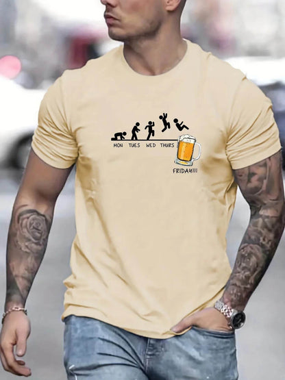 GUILAN Men's Casual Beer Print T-Shirt - 100% Cotton, Short Sleeve - Buy Center US