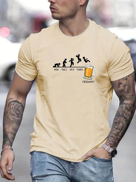 GUILAN Men's Casual Beer Print T-Shirt - 100% Cotton, Short Sleeve - Buy Center US