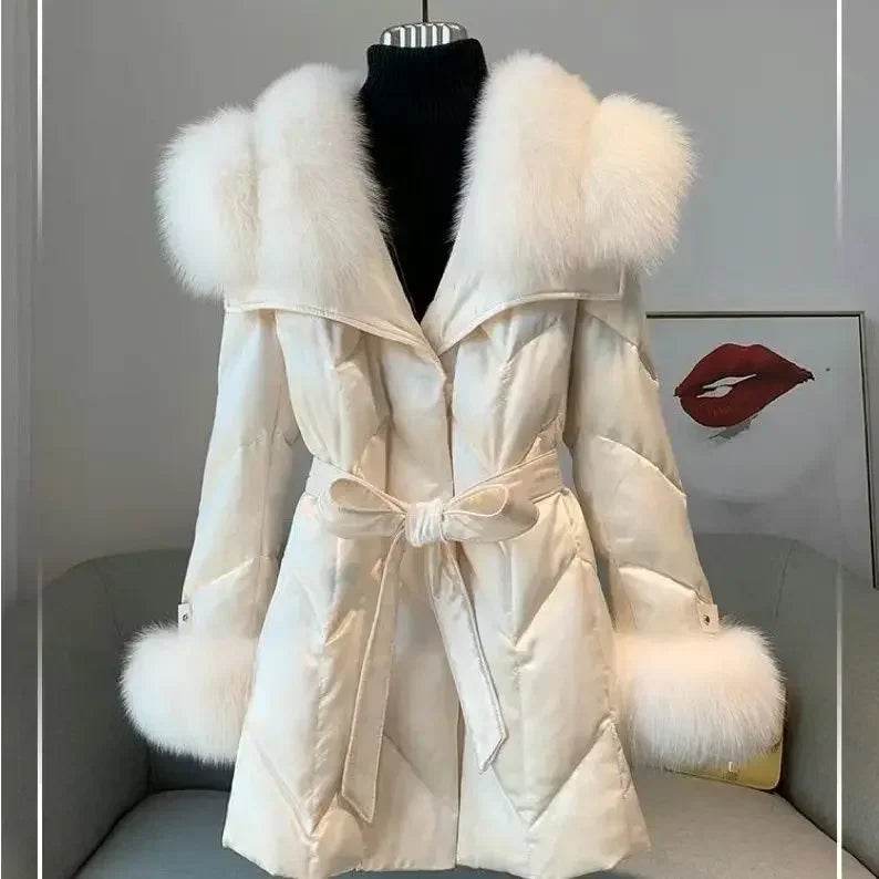 Women's High-End Slim-Fit Down Jacket with Fox Fur Collar - Buy Center US