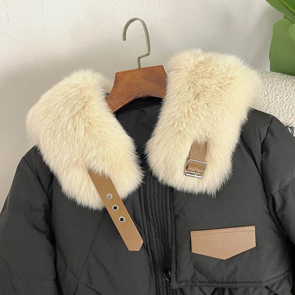 2024 Women’s Thick Down Jacket - Real Fur Collar for Warmth - Buy Center US
