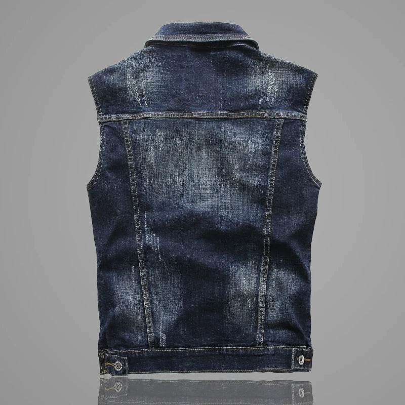 FAVOCENT Men's Casual Denim Vest - Stylish Sleeveless Jacket for Spring - Buy Center US
