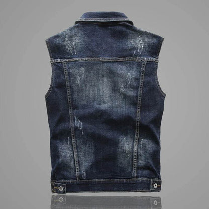 FAVOCENT Men's Casual Denim Vest - Stylish Sleeveless Jacket for Spring - Buy Center US