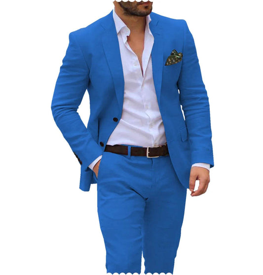 Men’s Linen Wedding Suit - 2 Piece Blazer & Pants for Groom, Custom Fit - Buy Center US