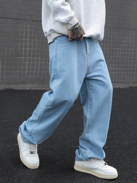 Men's Cotton Baggy Y2K Jeans - Loose Fit, Mid-Weight Casual Trousers - Buy Center US