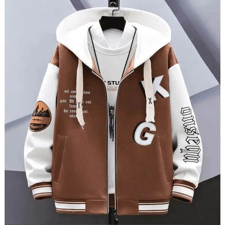 Trendy Letter Print Hooded Jacket - Men's Loose Fit Color Blocking Cardigan - Buy Center US