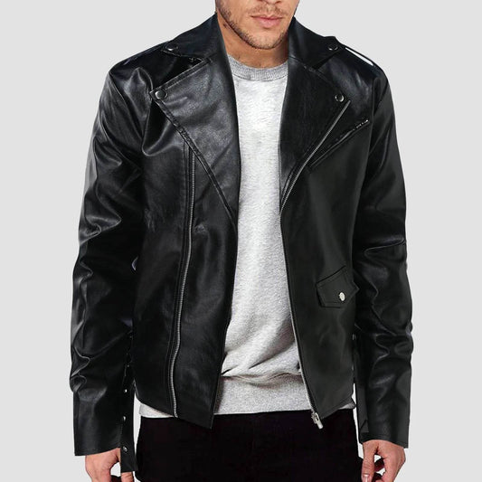 WHooHoo Mens' PU Leather Jacket - Stylish Slim-Fit Punk Motorcycle Coat - Buy Center US