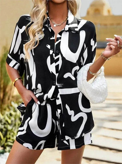 Shuangfuxiang Women’s Casual Geometric Print Short Sleeve Set - Buy Center US
