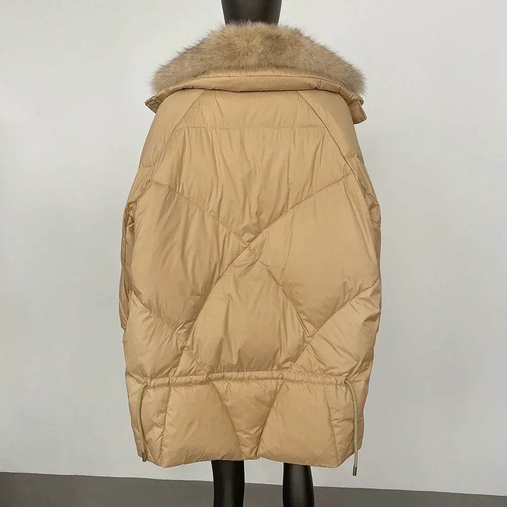 Women's White Goose Down Jacket - Real Fox Fur Puffer Coat - Buy Center US