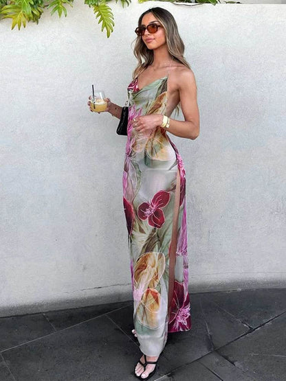 Women's Retro V-neck Halter Long Beach Dress - Sleek & Sleeveless - Buy Center US