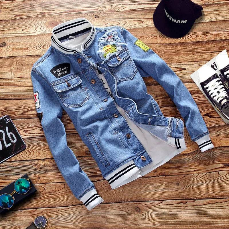 Men’s Slim Fit Denim Jacket - Casual Spring Streetwear with Zipper Closure - Buy Center US