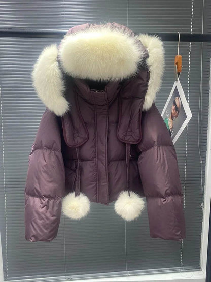 Women's Hooded Real Fox Fur Coat - Thick Puffer Jacket 2024 - Buy Center US