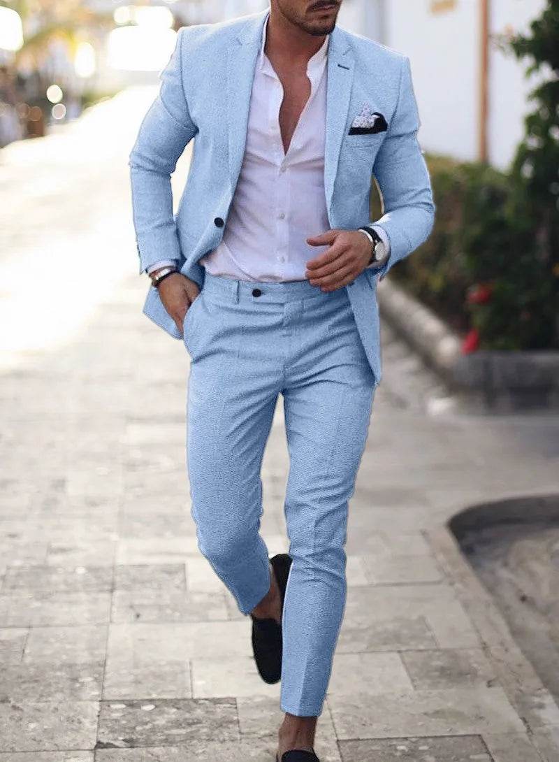 Zmbanpise Men's 2-Piece Linen Suit - Smart Casual Wedding Attire - Buy Center US