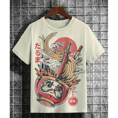 Ukiyo-e Sea Wave Cat T-Shirt - 3D Print Japanese Samurai Graphic Tee - Buy Center US